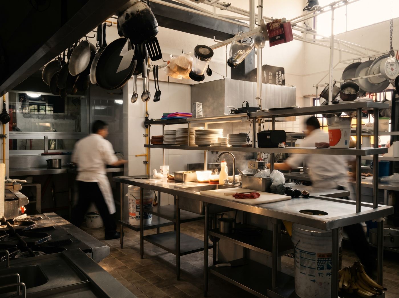 Equipo de cocina de La Calle preparando los platillos del día